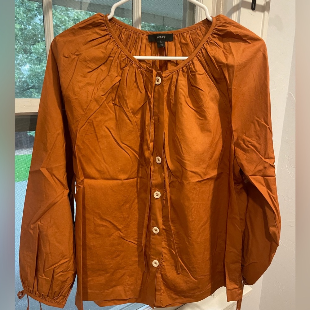 JCrew Orange Blouse with Buttons & Tie